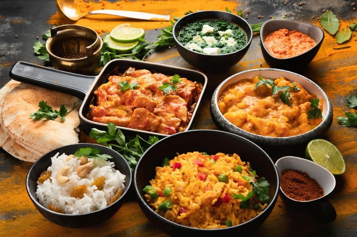 A spread of freshly prepared North Indian food